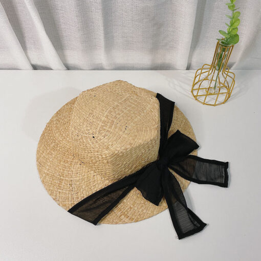 Korean Style Hexagonal Raffia Straw Hat With Bowknot Beach Hat With Big Brim - Image 5