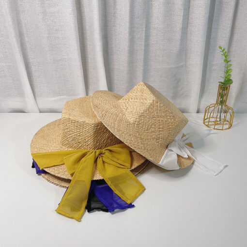 Korean Style Hexagonal Raffia Straw Hat With Bowknot Beach Hat With Big Brim