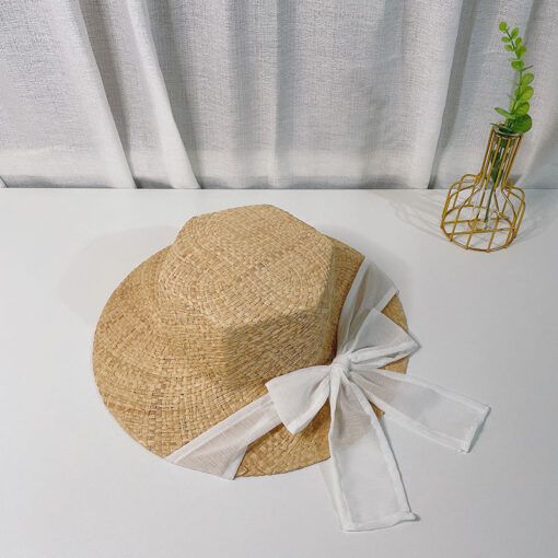 Korean Style Hexagonal Raffia Straw Hat With Bowknot Beach Hat With Big Brim - Image 4