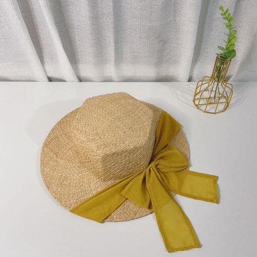 Korean Style Hexagonal Raffia Straw Hat With Bowknot Beach Hat With Big Brim - Image 3