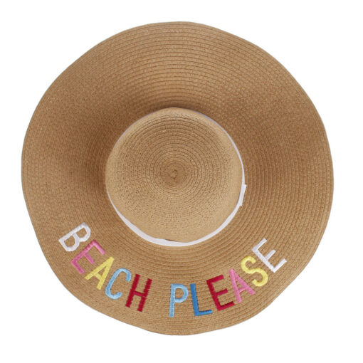 Color Letter Embroidery Straw Hat Ladies Foldable Sun Hat Seaside Beach Big Brim Hat Women - Image 2