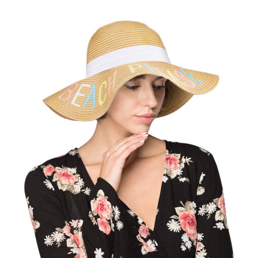 Color Letter Embroidery Straw Hat Ladies Foldable Sun Hat Seaside Beach Big Brim Hat Women - Image 5