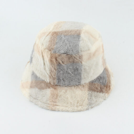 Plush Plaid Flat-top Basin Hat Flannel Warm Hat Women - Image 4