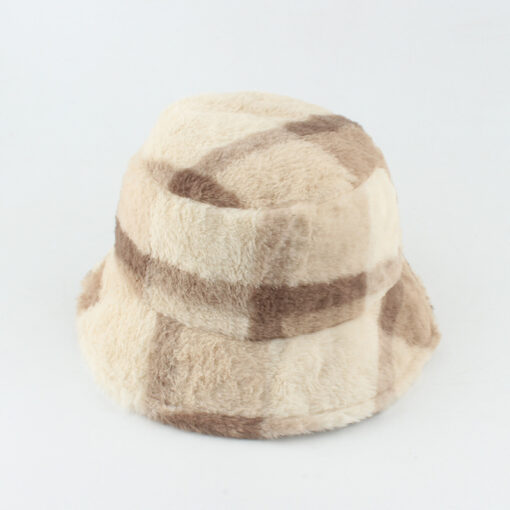 Plush Plaid Flat-top Basin Hat Flannel Warm Hat Women - Image 2