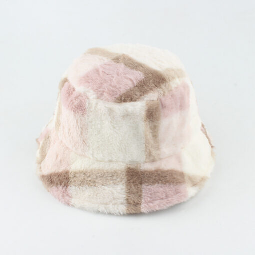 Plush Plaid Flat-top Basin Hat Flannel Warm Hat Women - Image 3