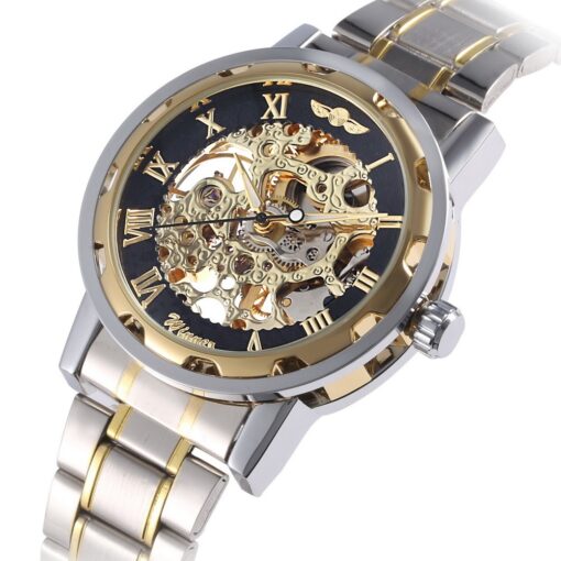 The winner men's fashion business casual space engraved gold watchband manual mechanical watches - Image 6