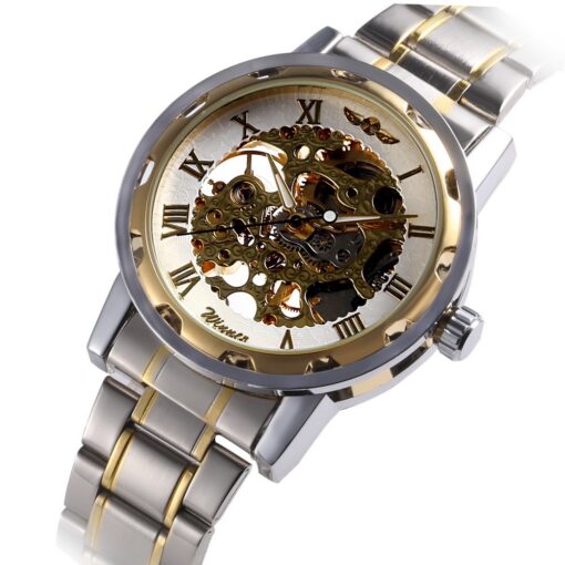 The winner men's fashion business casual space engraved gold watchband manual mechanical watches - Image 7