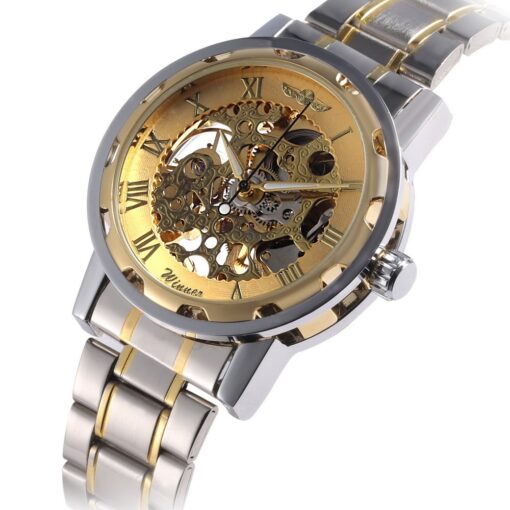 The winner men's fashion business casual space engraved gold watchband manual mechanical watches - Image 8