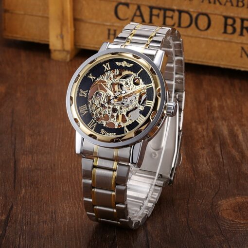 The winner men's fashion business casual space engraved gold watchband manual mechanical watches - Image 4