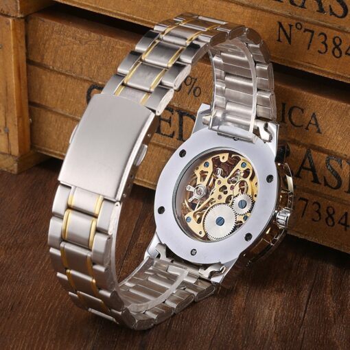 The winner men's fashion business casual space engraved gold watchband manual mechanical watches - Image 5