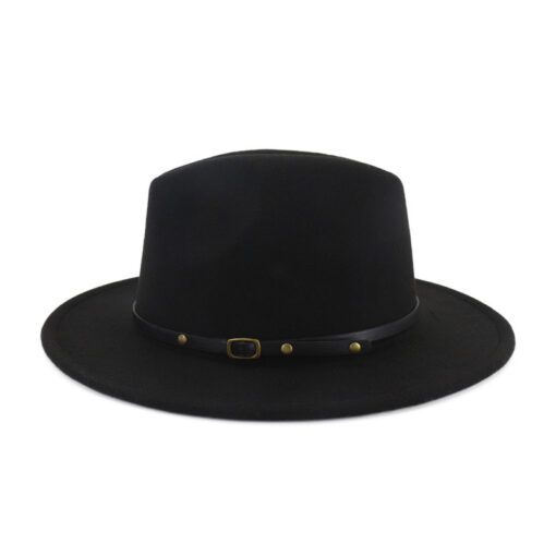 European And American Popular Woolen Top Color Matching Flat Brim Fedora Jazz Hat - Image 3