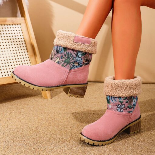 Flowers Embroidered Snow Boots Ethnic Style Platform Thick Square Heel Mid-tube Boot Winter Warm Cotton Shoes For Women - Image 8