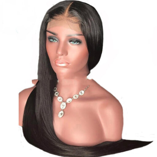 Ladies Mid-length Straight Hair Black Synthetic Front Lace Wig Headgear - Image 3