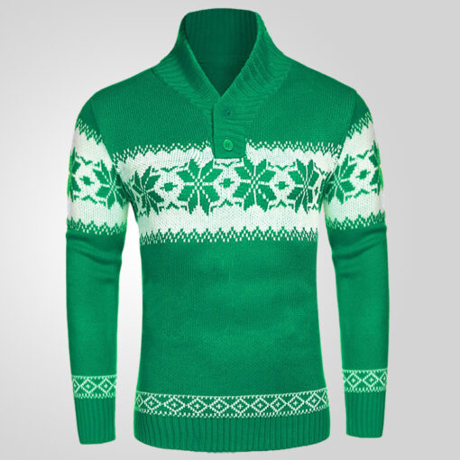 Men's Sweater Long Sleeve Christmas Jacquard Knitted Sweater - Image 3