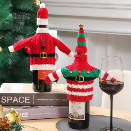 Christmas Holiday Decoration Knitted Clothes Wine Bottle Home Xmas New Year Dinner Table Decoration - Image 6