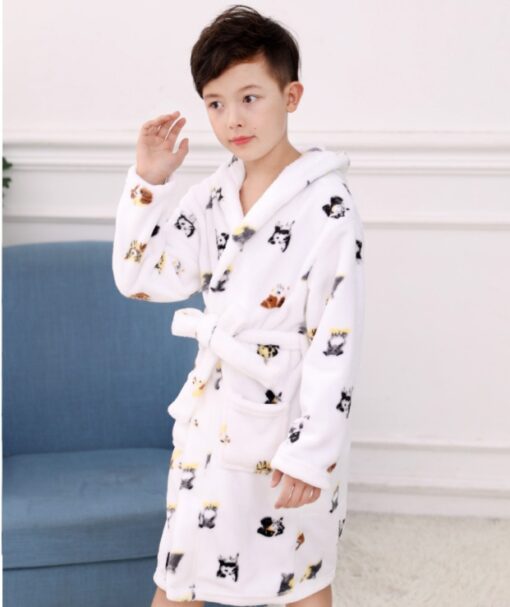 Children's Nightgown Boy's Bathrobe Flannel Thickened Coral Fleece Pajamas Home Service - Image 9