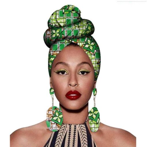 Fashion African Headscarves And Earrings 2 Pieces Of Women's African Clothing Headwear Headbands - Image 10