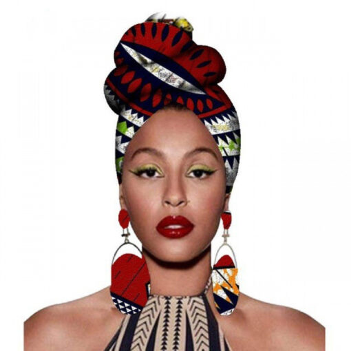 Fashion African Headscarves And Earrings 2 Pieces Of Women's African Clothing Headwear Headbands - Image 5