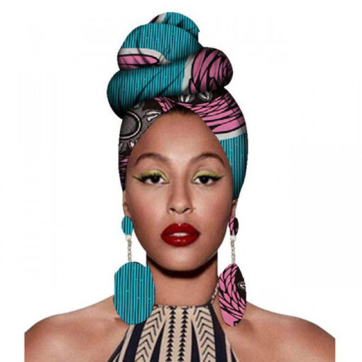 Fashion African Headscarves And Earrings 2 Pieces Of Women's African Clothing Headwear Headbands - Image 6