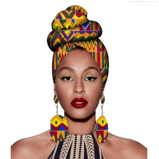 Fashion African Headscarves And Earrings 2 Pieces Of Women's African Clothing Headwear Headbands - Image 8