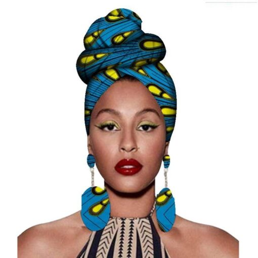 Fashion African Headscarves And Earrings 2 Pieces Of Women's African Clothing Headwear Headbands - Image 7