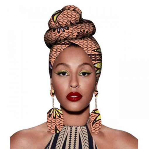 Fashion African Headscarves And Earrings 2 Pieces Of Women's African Clothing Headwear Headbands - Image 3