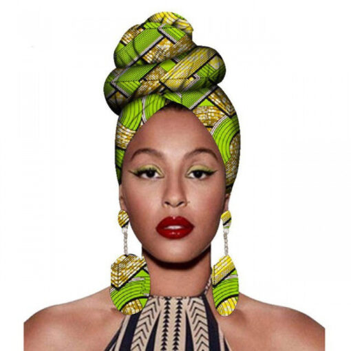 Fashion African Headscarves And Earrings 2 Pieces Of Women's African Clothing Headwear Headbands - Image 2