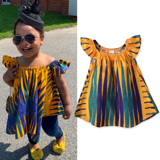 Summer Girls African Bohemian Style Flounced Sleeve Baby Shirt Top Children's Clothing - Image 5