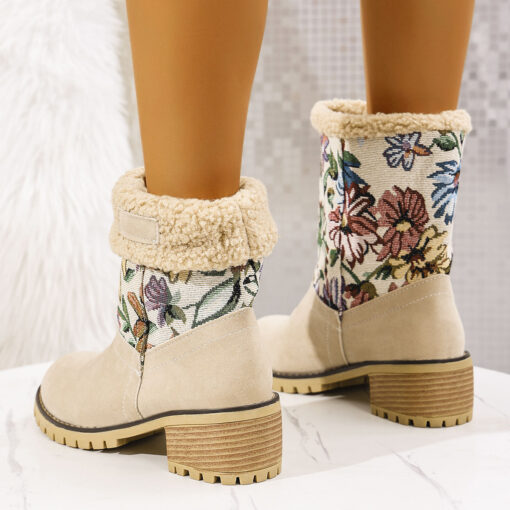 Flowers Embroidered Snow Boots Ethnic Style Platform Thick Square Heel Mid-tube Boot Winter Warm Cotton Shoes For Women - Image 4