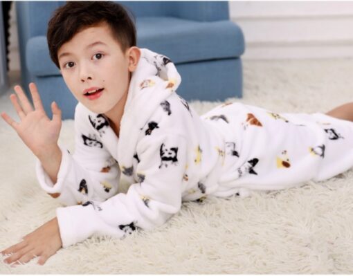 Children's Nightgown Boy's Bathrobe Flannel Thickened Coral Fleece Pajamas Home Service - Image 6