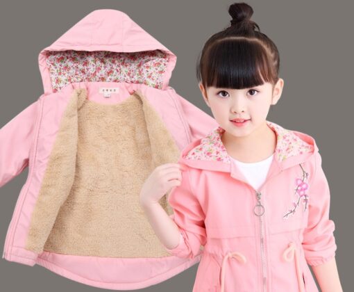 Girls windbreaker jacket autumn and winter of the long-sleeved peach embroidery hooded big children's shirt children's new children's clothing - Image 4