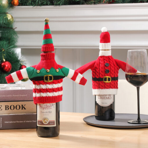 Christmas Holiday Decoration Knitted Clothes Wine Bottle Home Xmas New Year Dinner Table Decoration - Image 2