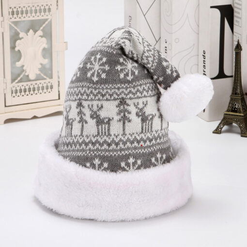 Snowflake Deer Knitted Wool Flannel Christmas Hat - Image 5