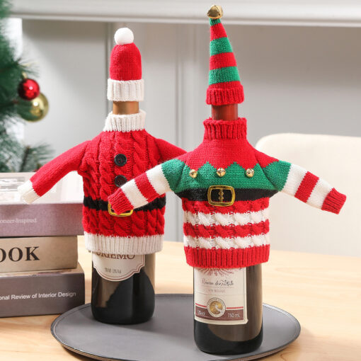 Christmas Holiday Decoration Knitted Clothes Wine Bottle Home Xmas New Year Dinner Table Decoration - Image 4