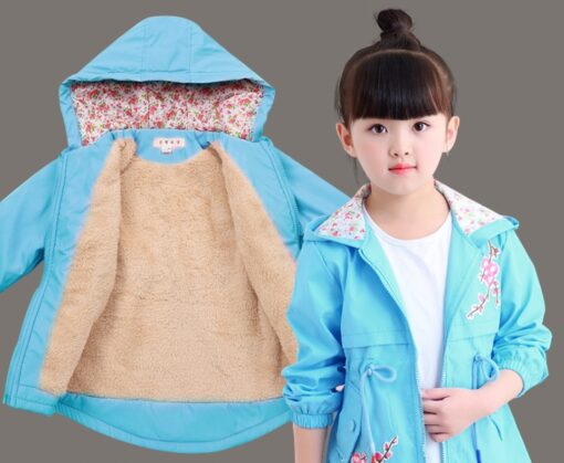 Girls windbreaker jacket autumn and winter of the long-sleeved peach embroidery hooded big children's shirt children's new children's clothing - Image 6