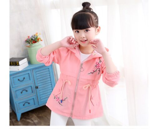 Girls windbreaker jacket autumn and winter of the long-sleeved peach embroidery hooded big children's shirt children's new children's clothing - Image 9