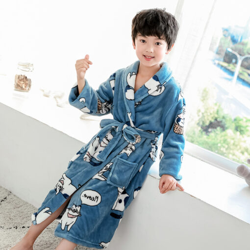 Children's Nightgown Boy's Bathrobe Flannel Thickened Coral Fleece Pajamas Home Service - Image 8