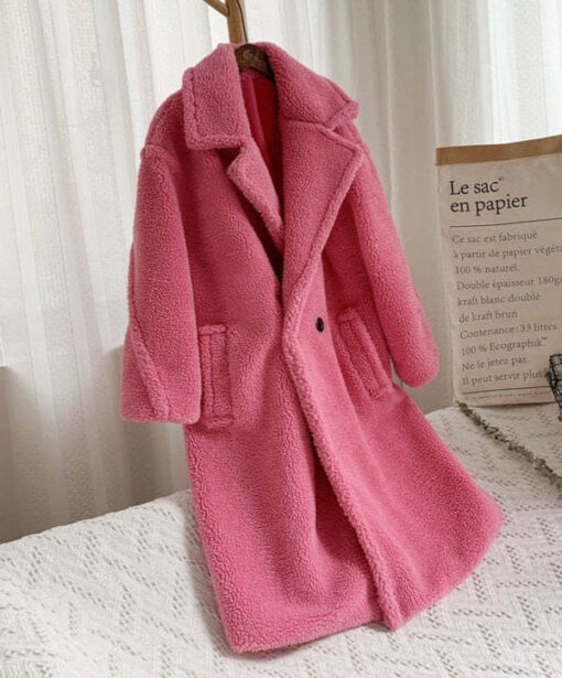 Lapel Lamb Fleece Coat With Pockets Faux Fur Coat Winter Warm Thickening Long Windbreaker Women's Clothing - Image 3