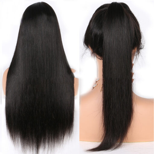 Ladies Mid-length Straight Hair Black Synthetic Front Lace Wig Headgear - Image 4