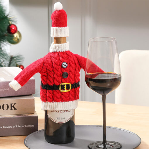 Christmas Holiday Decoration Knitted Clothes Wine Bottle Home Xmas New Year Dinner Table Decoration - Image 5