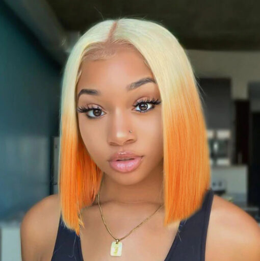 European And American Style Wig Orange Gradient Short Straight Hair Bobhaircut Mid-length Lace Headgear - Image 2