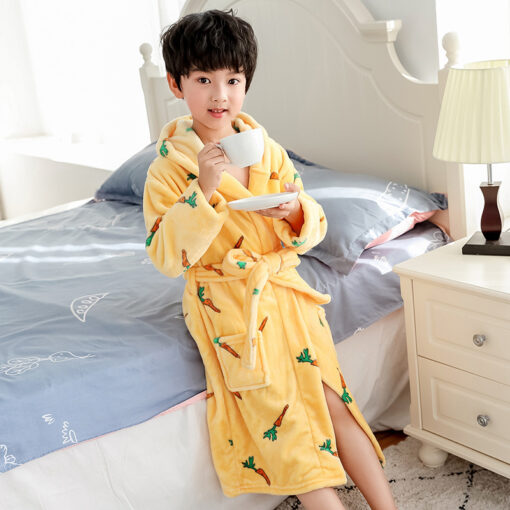 Children's Nightgown Boy's Bathrobe Flannel Thickened Coral Fleece Pajamas Home Service - Image 2