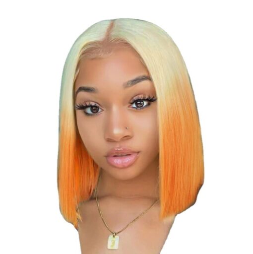 European And American Style Wig Orange Gradient Short Straight Hair Bobhaircut Mid-length Lace Headgear - Image 3