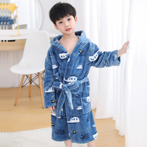 Children's Nightgown Boy's Bathrobe Flannel Thickened Coral Fleece Pajamas Home Service - Image 3