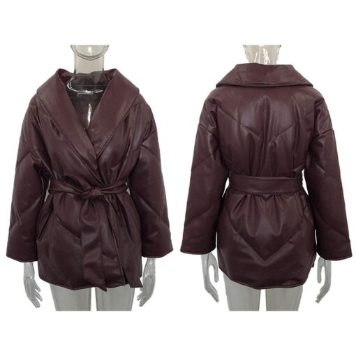 Winter Parkas For Women Loose Leather Coats Ladies Jackets - Image 5