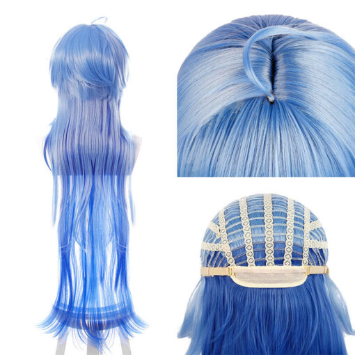 Wig Gradient Blue Long Cosplay Wig Heat-resistant Synthetic Hair  Free Wig Hat - Image 3