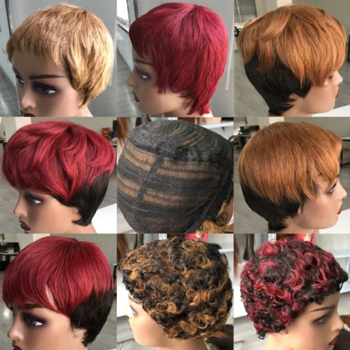 USD10 Short Human Hair Wigs Pixie Cut Straight curly Brazilian Hair Wigs For Black Women Machine Made Cheap Glueless Wigs - Image 5