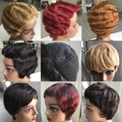 USD10 Short Human Hair Wigs Pixie Cut Straight curly Brazilian Hair Wigs For Black Women Machine Made Cheap Glueless Wigs - Image 4