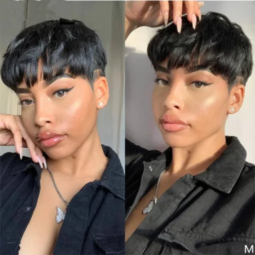 USD10 Short Human Hair Wigs Pixie Cut Straight curly Brazilian Hair Wigs For Black Women Machine Made Cheap Glueless Wigs