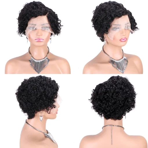 Wholesale Short Curly  Pixie Cut  Lace Wigs,13x4x1 Lace Front Side T Part Lace Pixie Cut Human Hair Wigs For Black Woman,